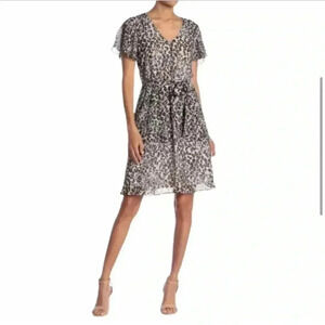 Sharagano leopard print flutter dress NWT
